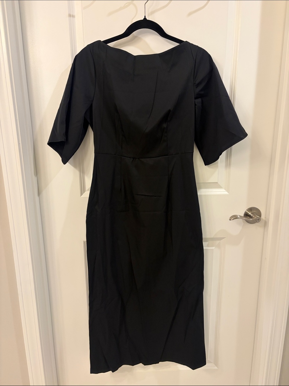 Classic Black Midi Dress with Elbow Sleeves-unworn, unlabeled